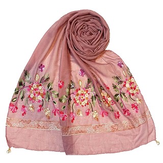 Designer hand work flower hijab - Purple